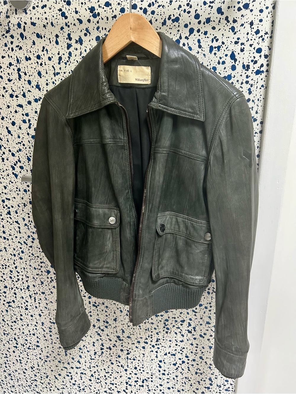 William Rast women’s dark gray leather bomber jacket, size M